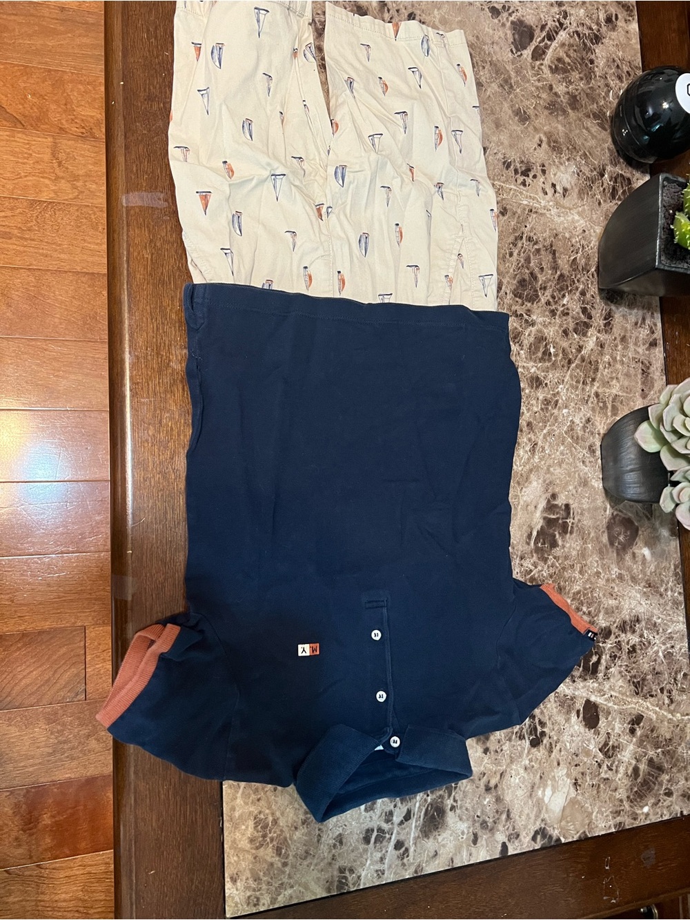 Mayoral Navy Polo Shirt with Cream Printed Shorts